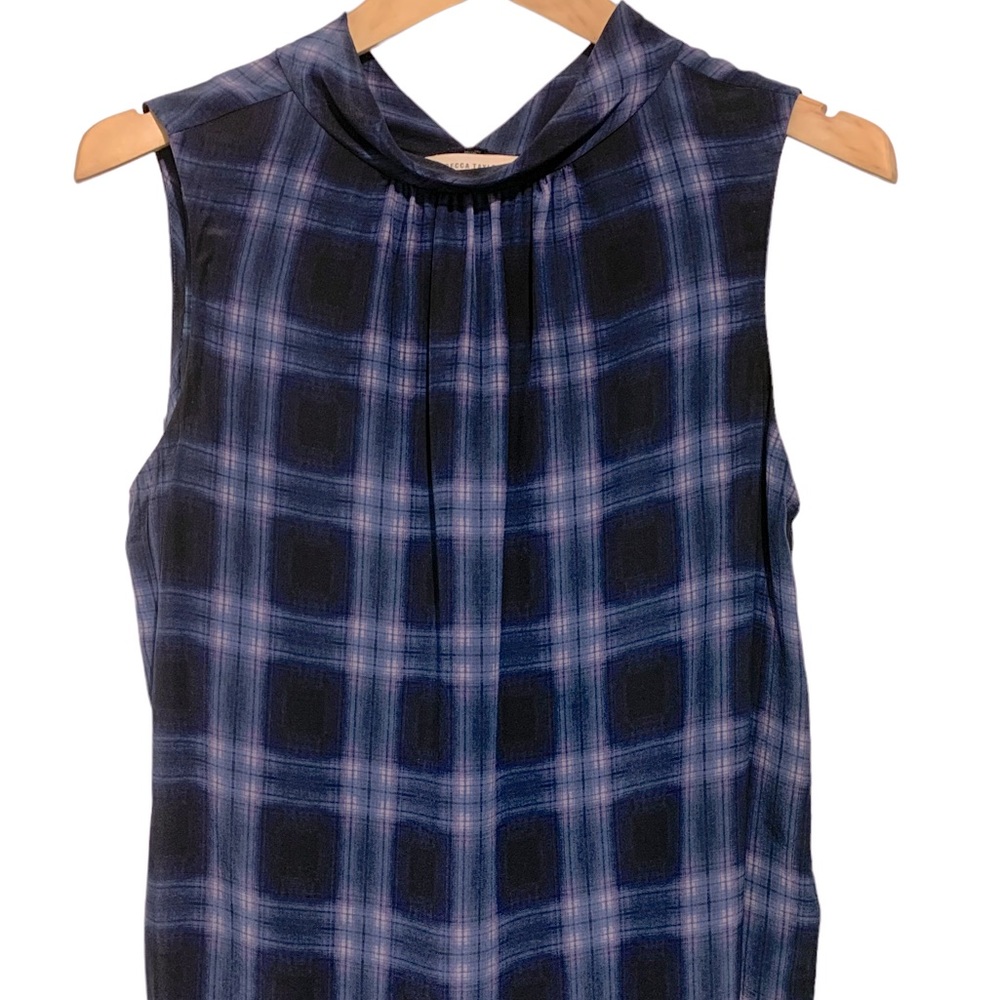 Rebecca Taylor Silk Sleeveless Top Navy/Violet Plaid